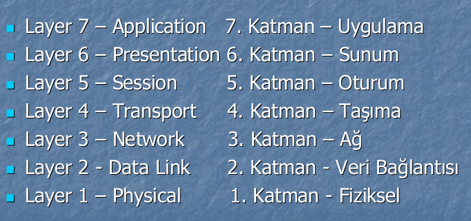 ağ osi modeli katmanları